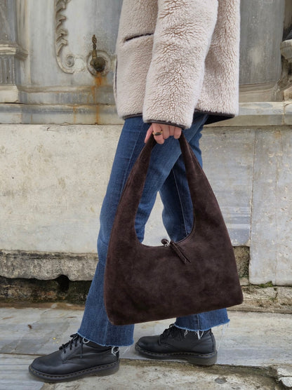 Hakiki Süet Deri Kadın Omuz Çantası YC012076HSD