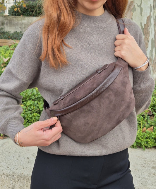 Hakiki Deri Süet Kadın Bel Çantası YC042019DSU