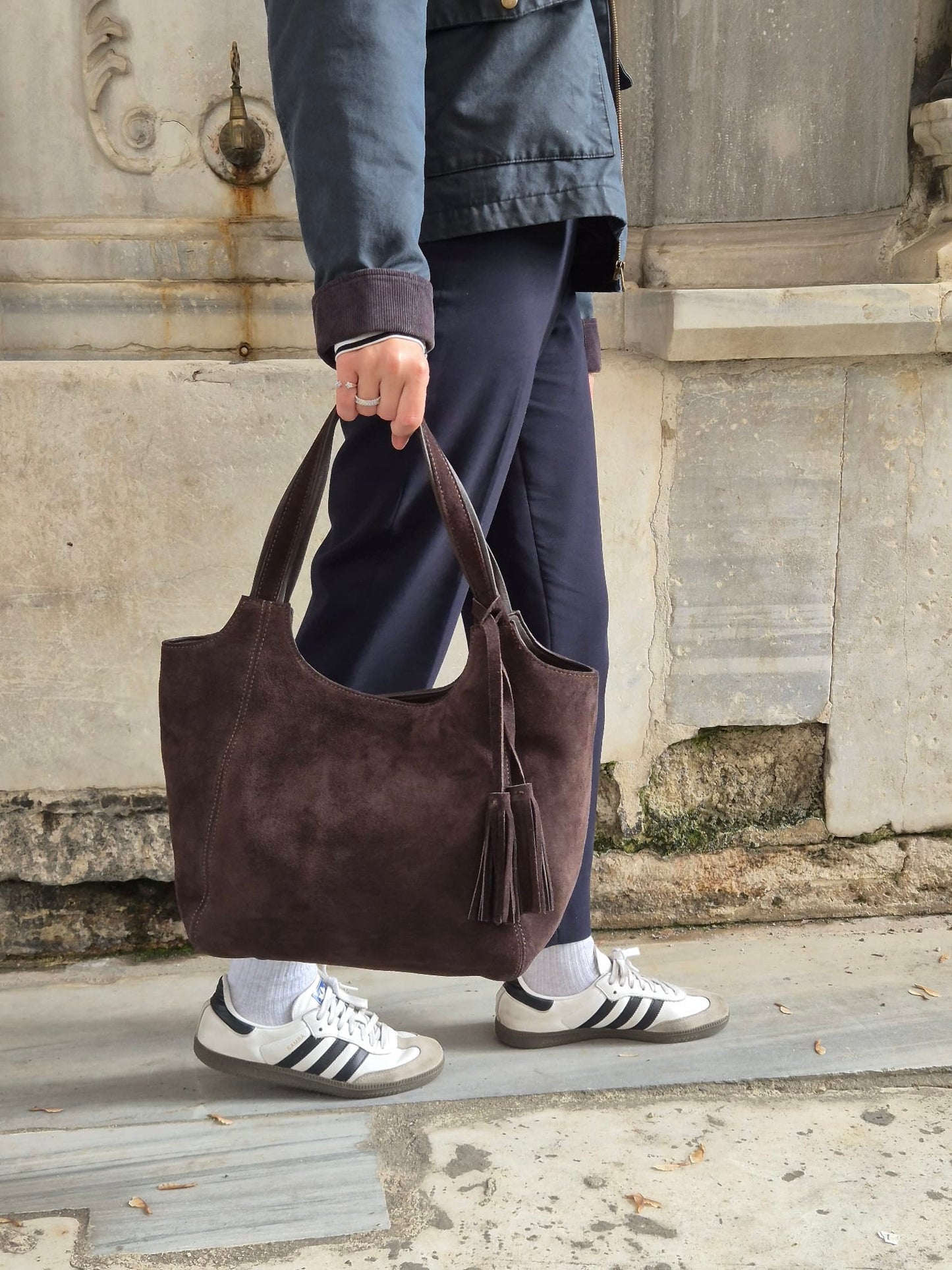 Hakiki Süet Deri Kadın Omuz Çantası YC012079HSD