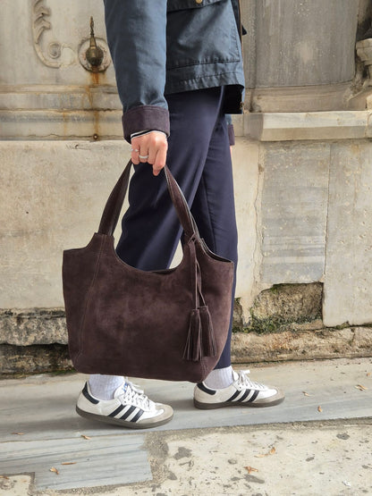 Hakiki Süet Deri Kadın Omuz Çantası YC012079HSD