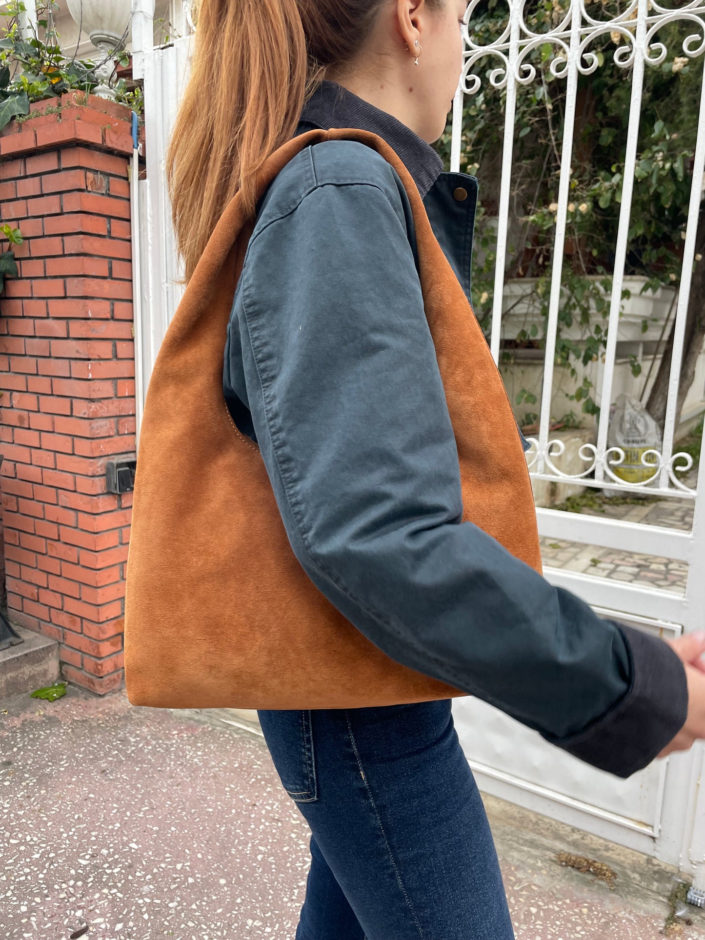 Hakiki Süet Deri Kadın Omuz Çantası YC012076HSD