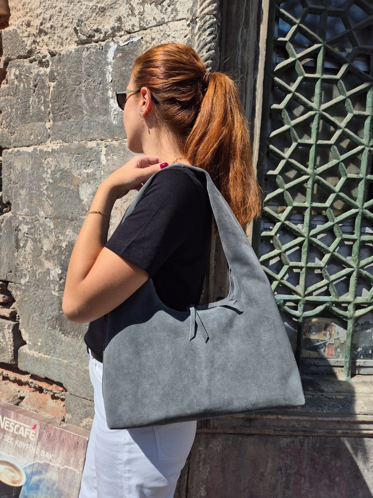 Hakiki Süet Deri Kadın Omuz Çantası YC012076HSD