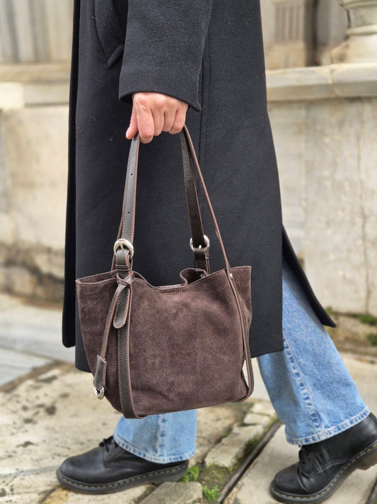 Hakiki Süet Deri Kadın Kol Çantası YC012092HSD